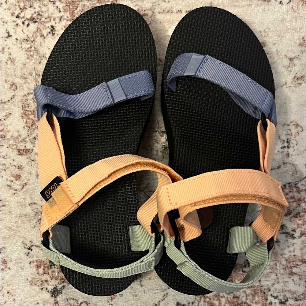 Teva Colorblock Platform Sandals with Orange, Blue, and Green Straps; BNWOT